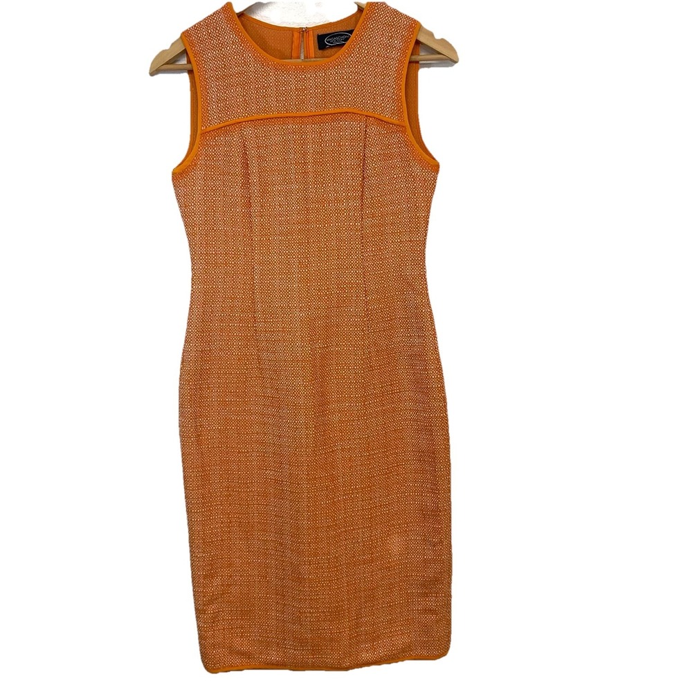 Magaschoni Tweed Sheath Dress Orange White Sleeveless Sz 0 Business Classic Work